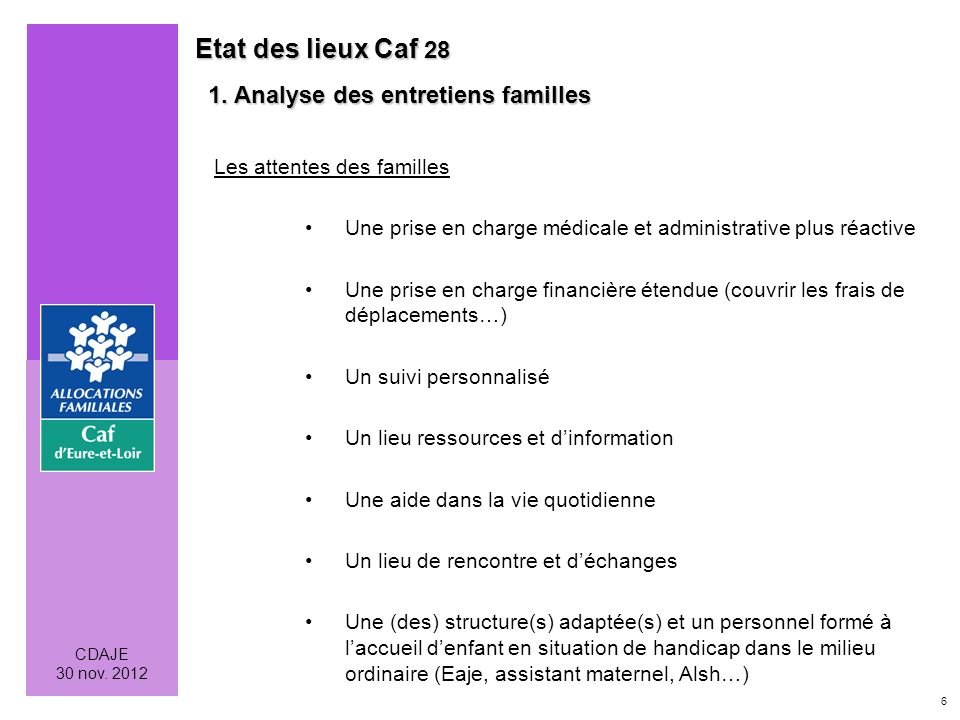 6 CDAJE 30 nov Etat des lieux Caf Analyse des entretiens familles 1.