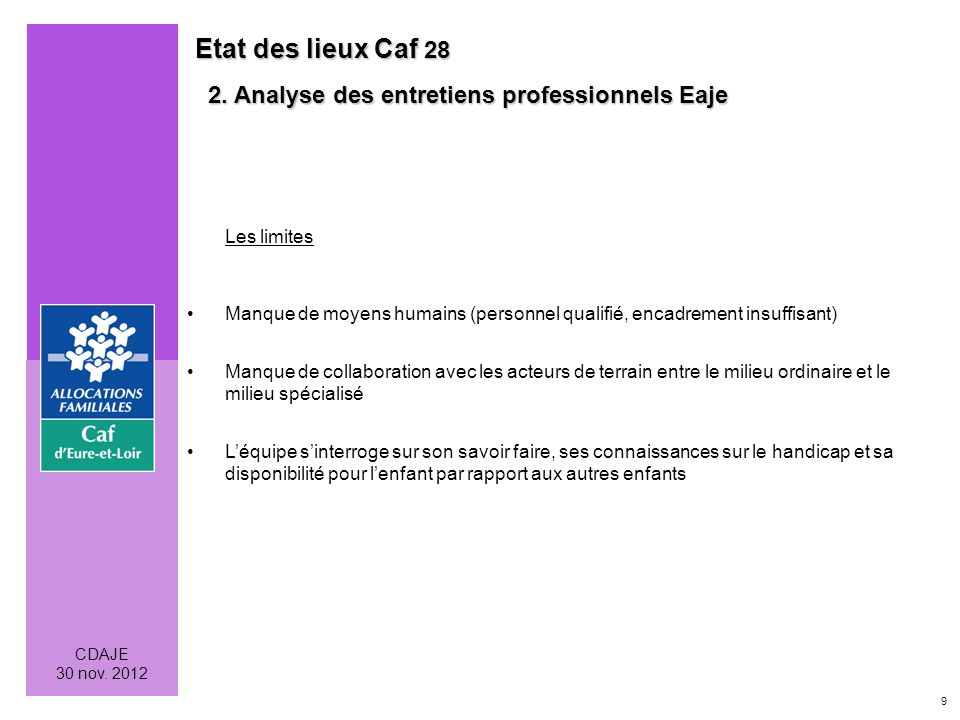 9 CDAJE 30 nov Etat des lieux Caf Analyse des entretiens professionnels Eaje 2.