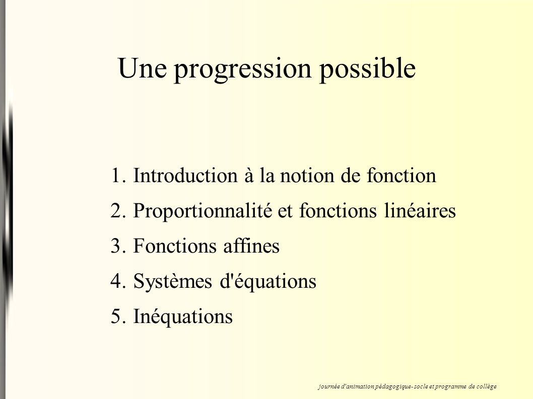Une progression possible 1. Introduction à la notion de fonction 2.