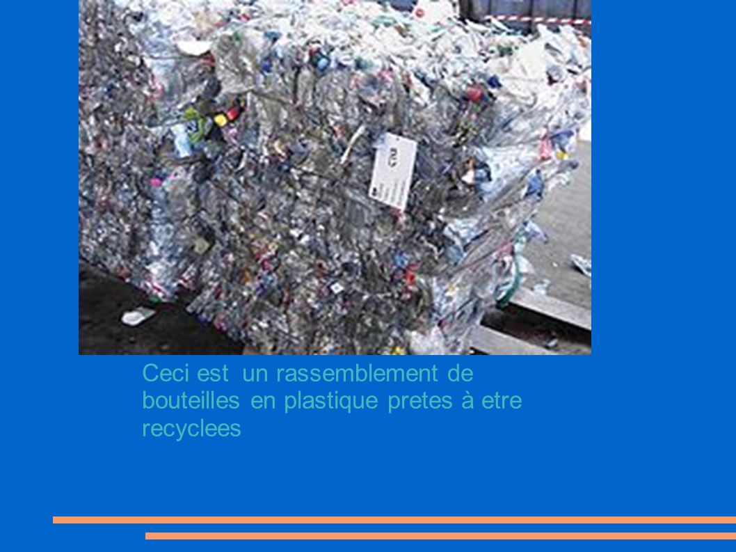 Ceci est un rassemblement de bouteilles en plastique pretes à etre recyclees