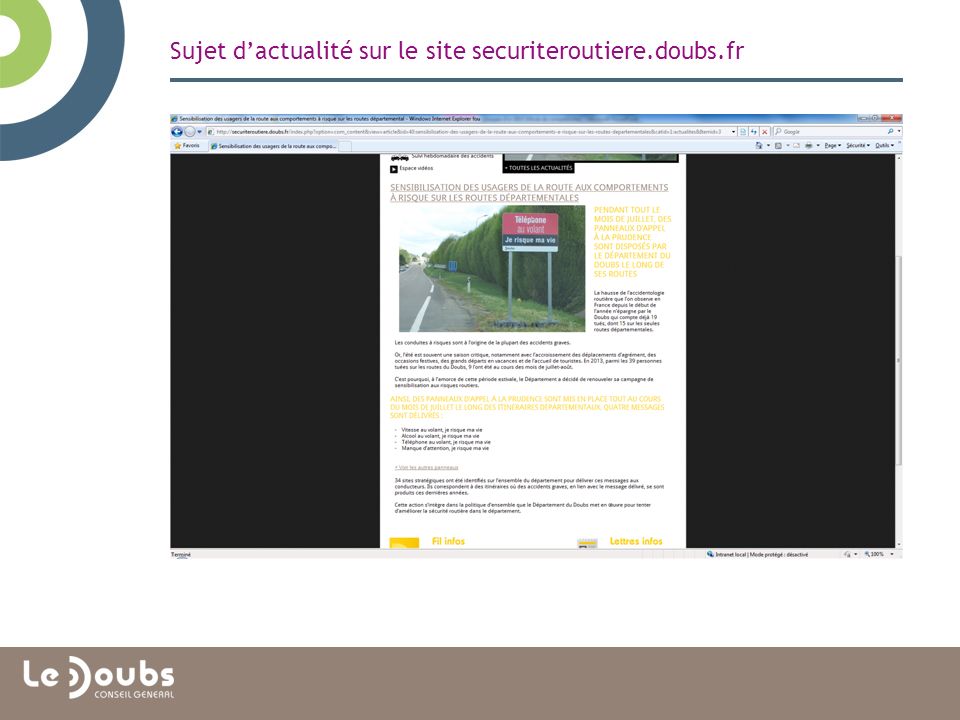 Sujet d’actualité sur le site securiteroutiere.doubs.fr