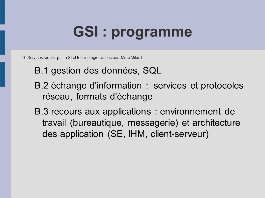 GSI : programme B.