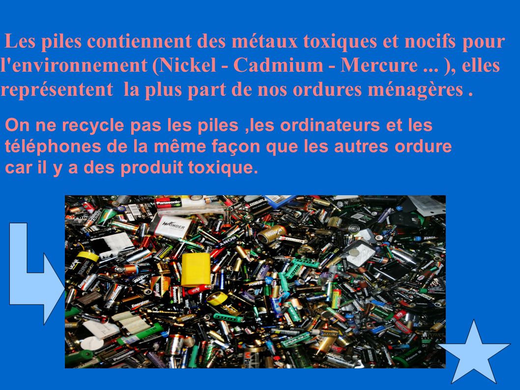 Les piles contiennent des métaux toxiques et nocifs pour l environnement (Nickel - Cadmium - Mercure...