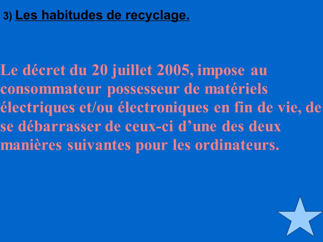 3) Les habitudes de recyclage.