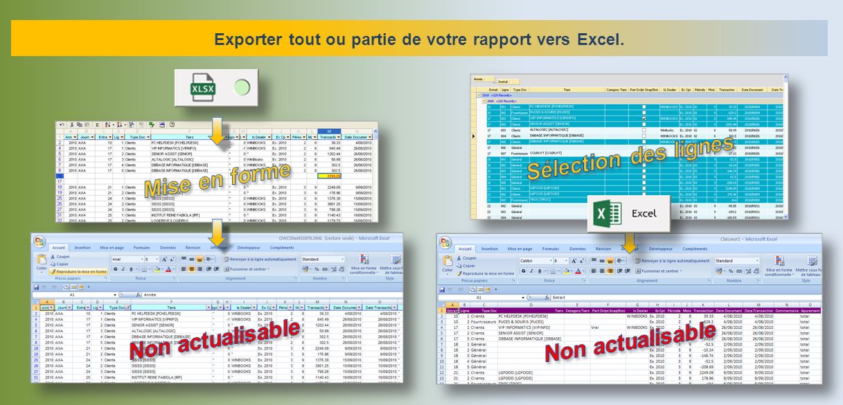 Exporter tout ou partie de votre rapport vers Excel.