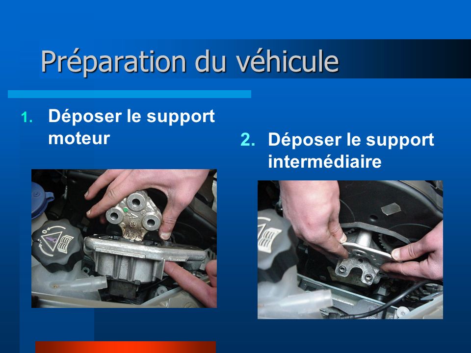 Préparation du véhicule 1. Déposer le support moteur 2.Déposer le support intermédiaire