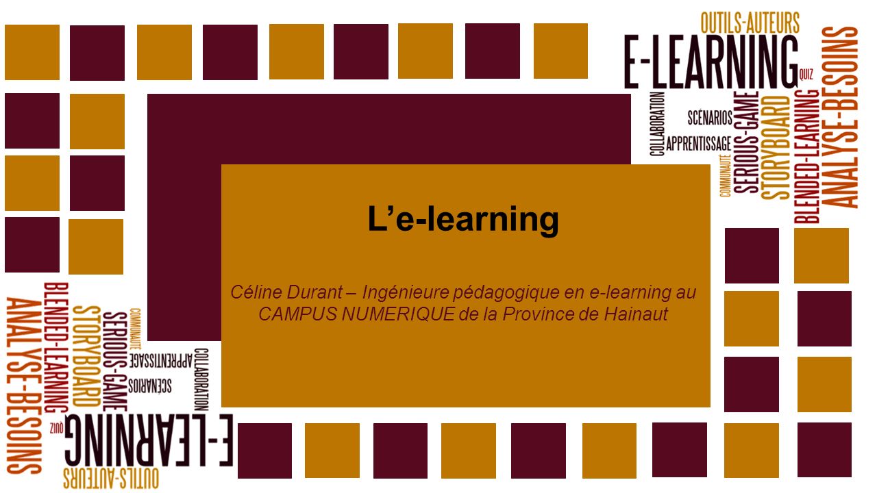 L’e-learning Céline Durant – Ingénieure pédagogique en e-learning au CAMPUS NUMERIQUE de la Province de Hainaut