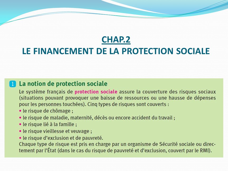 CHAP.2 LE FINANCEMENT DE LA PROTECTION SOCIALE