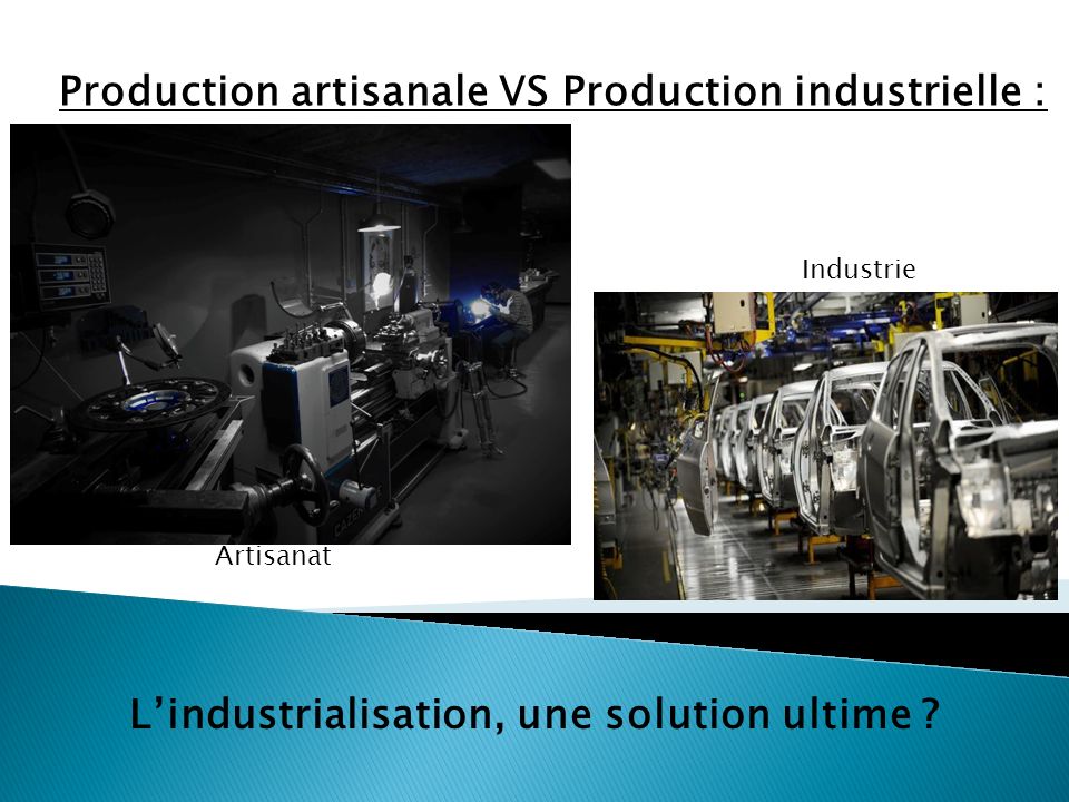 Production artisanale VS Production industrielle : Industrie Artisanat L’industrialisation, une solution ultime