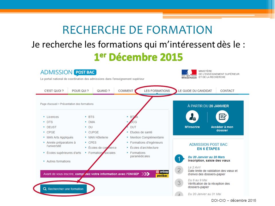 RECHERCHE DE FORMATION DOI-CIO – décembre 2015