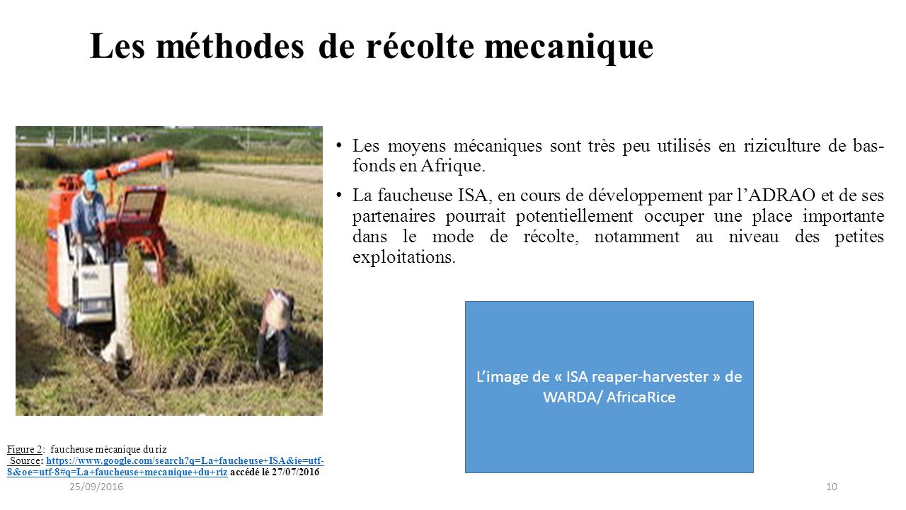 Les moyens mécaniques sont très peu utilisés en riziculture de bas- fonds en Afrique.