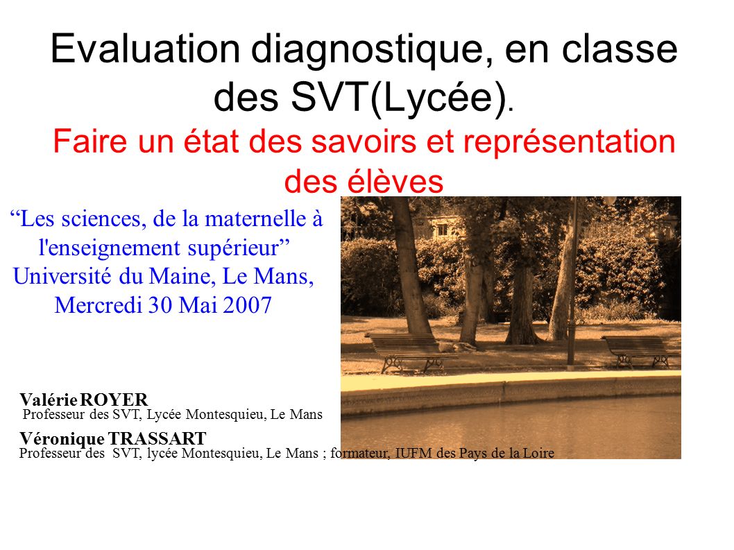 Evaluation diagnostique, en classe des SVT(Lycée).