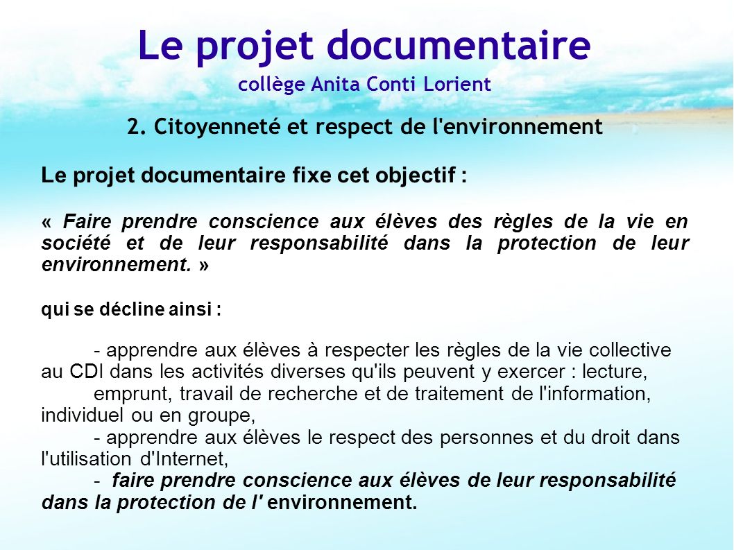 Le projet documentaire collège Anita Conti Lorient 2.