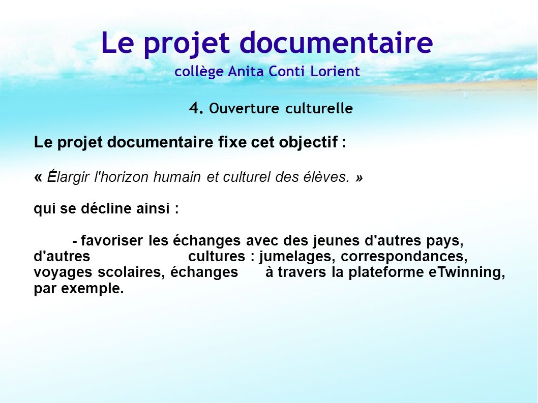 Le projet documentaire collège Anita Conti Lorient 4.