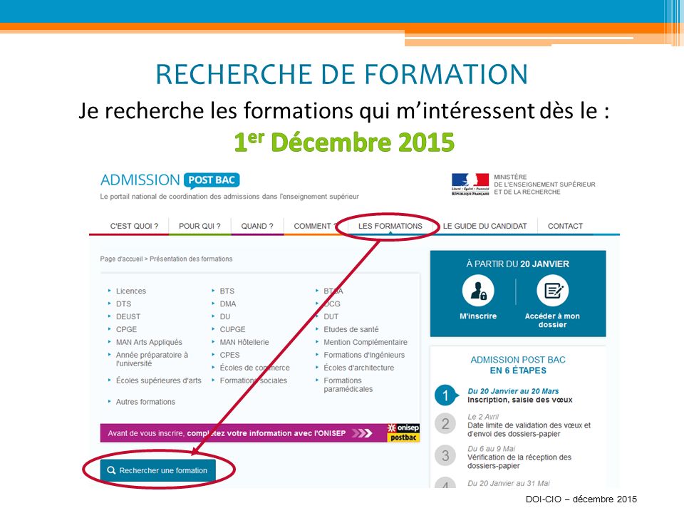 RECHERCHE DE FORMATION DOI-CIO – décembre 2015