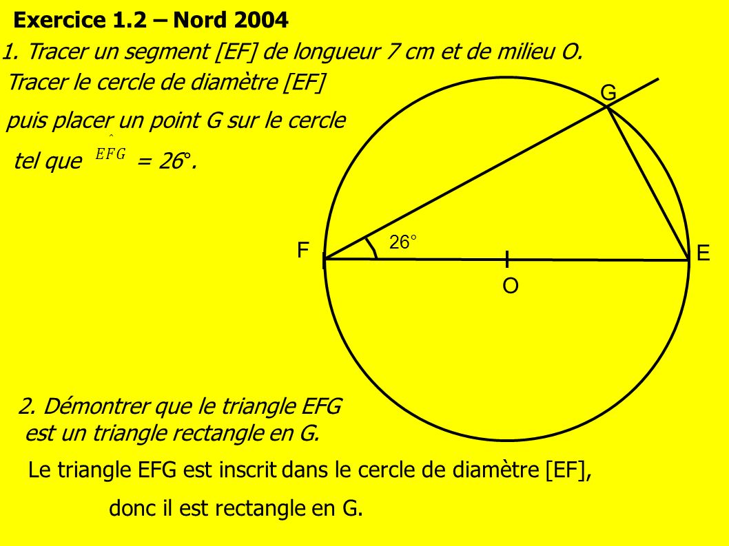 Exercice 1.2 – Nord Tracer un segment [EF] de longueur 7 cm et de milieu O.