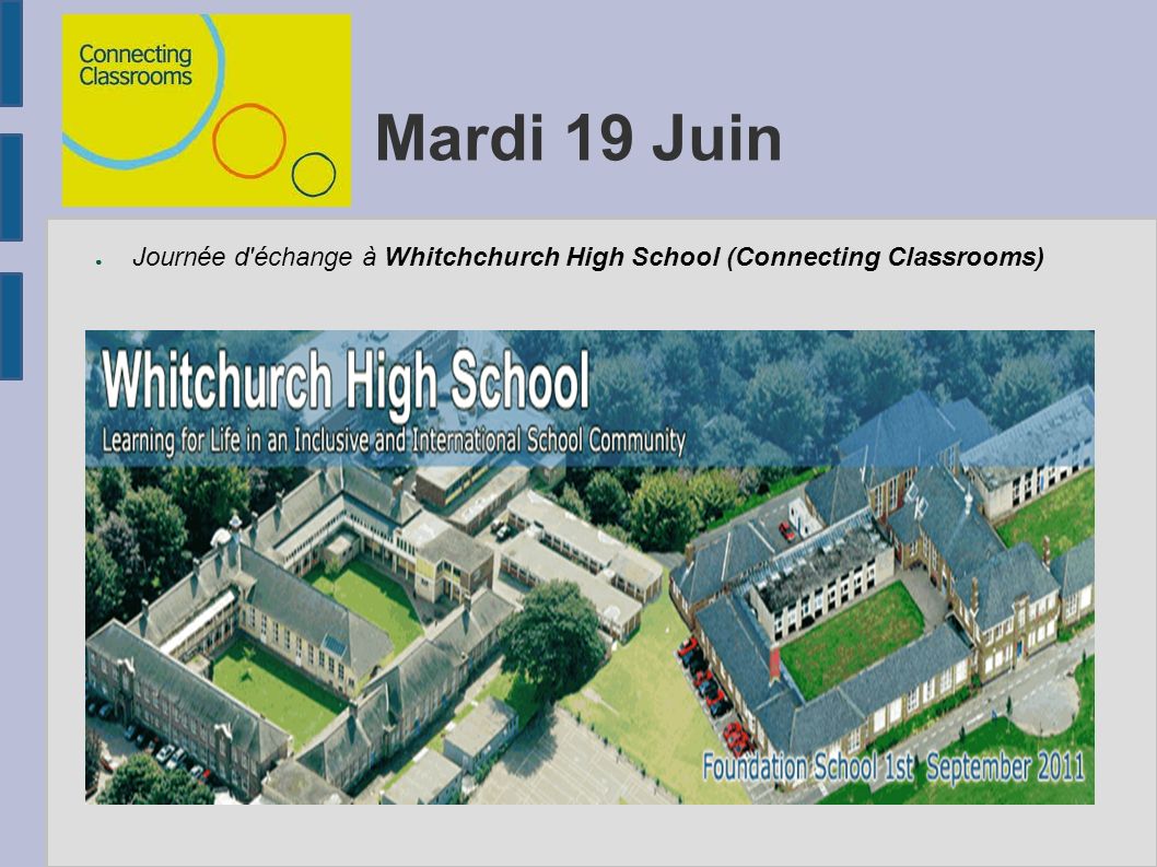 Mardi 19 Juin ● Journée d échange à Whitchchurch High School (Connecting Classrooms)