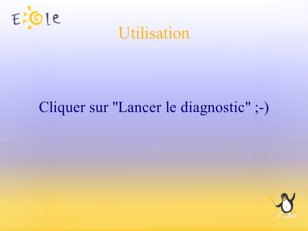 Utilisation Cliquer sur Lancer le diagnostic ;-)