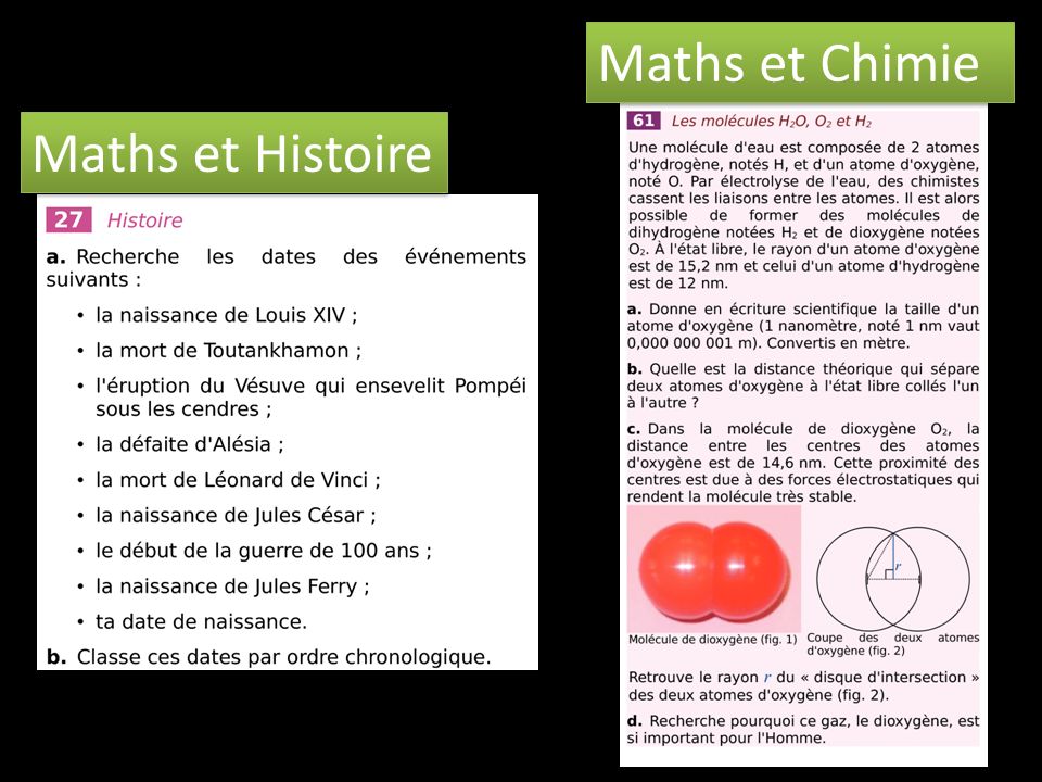 Maths et Histoire Maths et Chimie