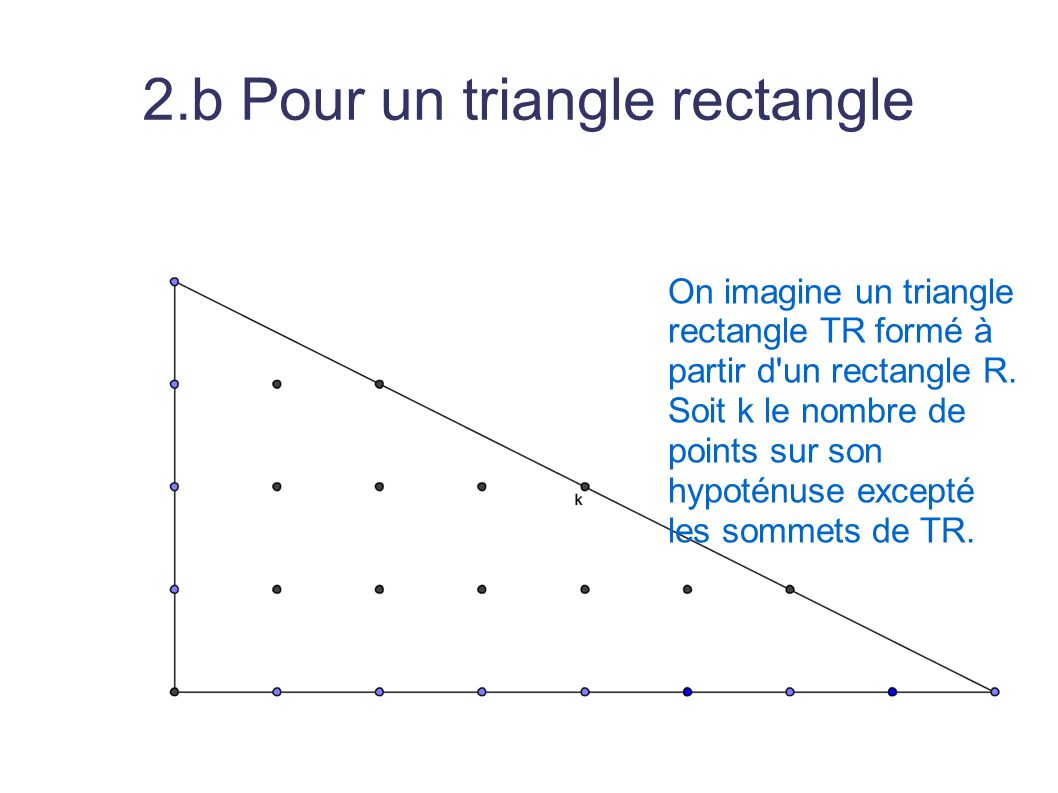 2.b Pour un triangle rectangle On imagine un triangle rectangle TR formé à partir d un rectangle R.