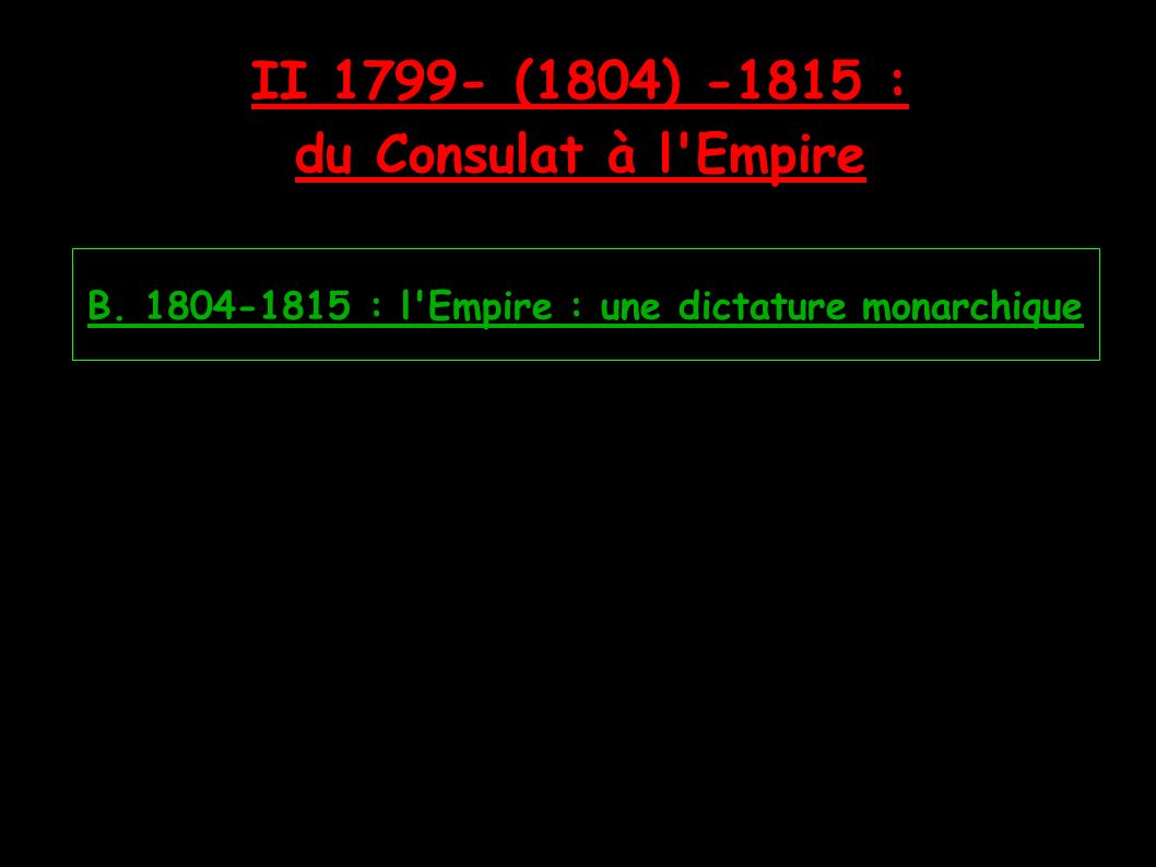 B : l Empire : une dictature monarchique II (1804) : du Consulat à l Empire