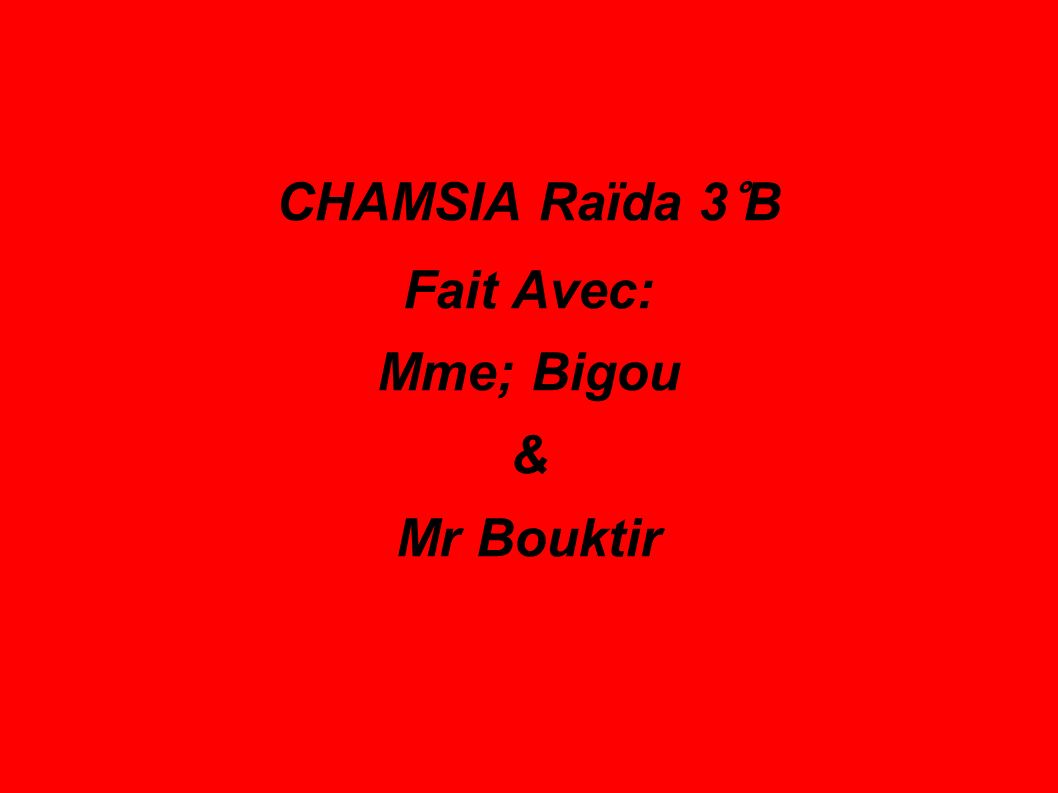 CHAMSIA Raïda 3°B Fait Avec: Mme; Bigou & Mr Bouktir