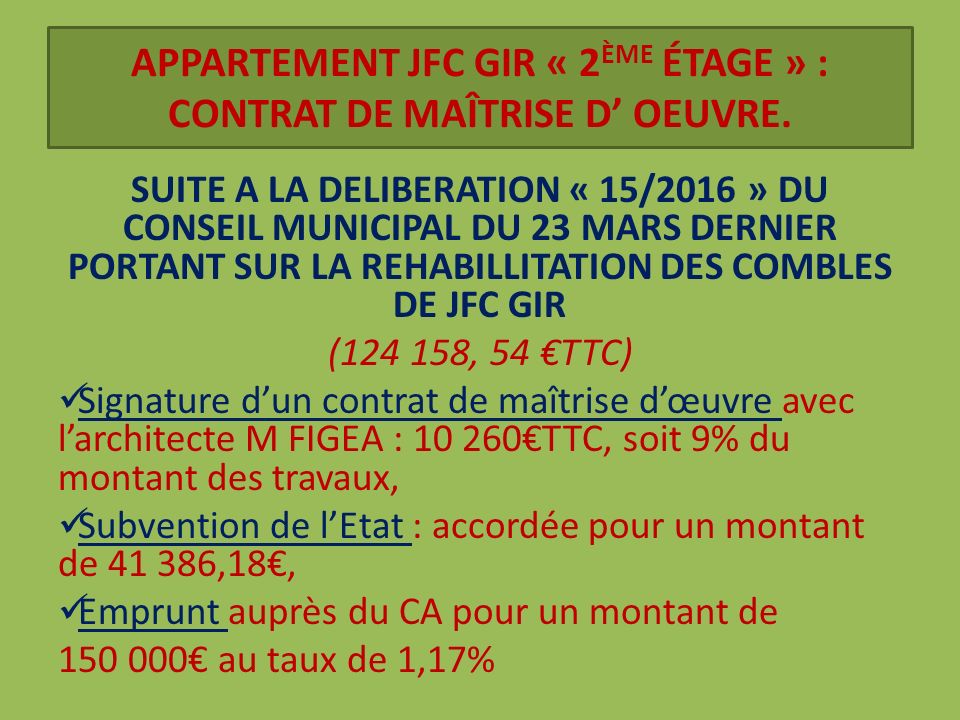 APPARTEMENT JFC GIR « 2 ÈME ÉTAGE » : CONTRAT DE MAÎTRISE D’ OEUVRE.