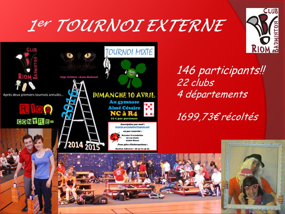 1 er TOURNOI EXTERNE 146 participants!! 22 clubs 4 départements 1699,73€ récoltés