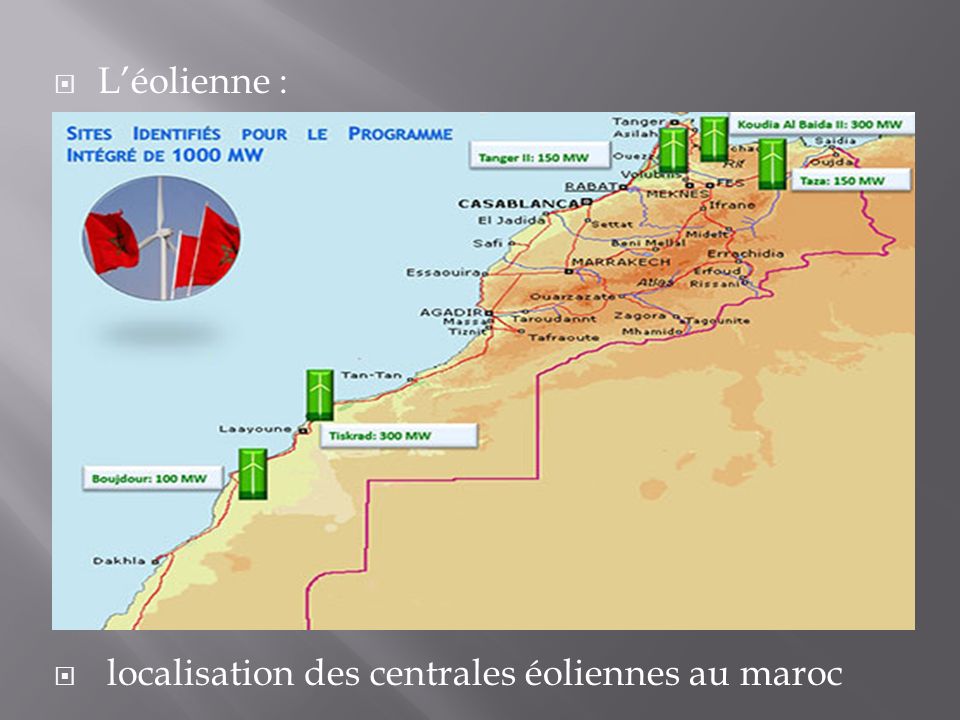  L’éolienne :   localisation des centrales éoliennes au maroc