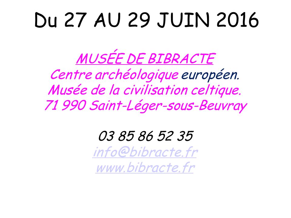 Du 27 AU 29 JUIN 2016 MUSÉE DE BIBRACTE Centre archéologique européen.