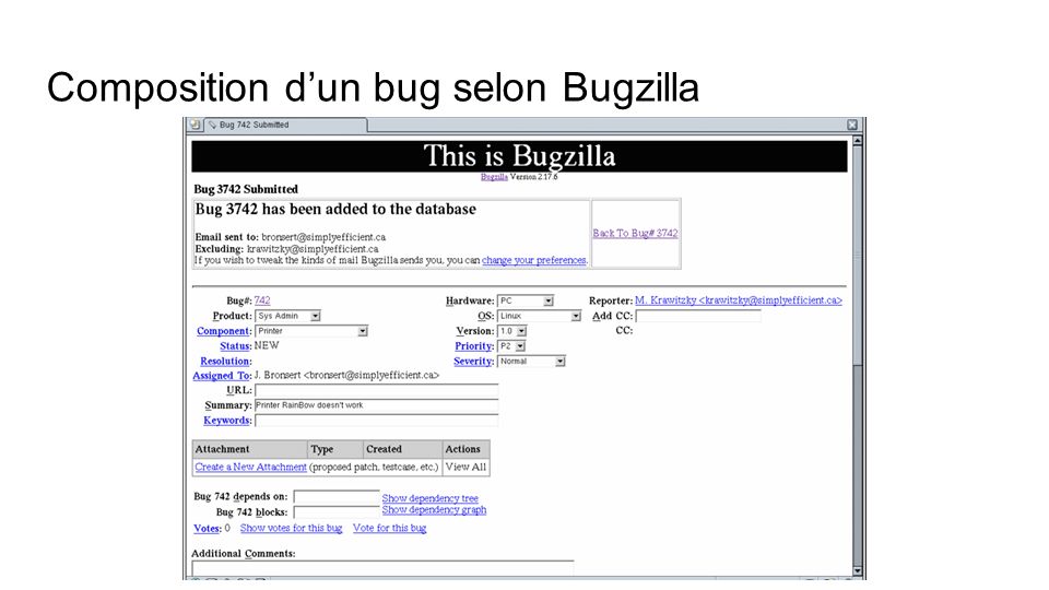 Composition d’un bug selon Bugzilla