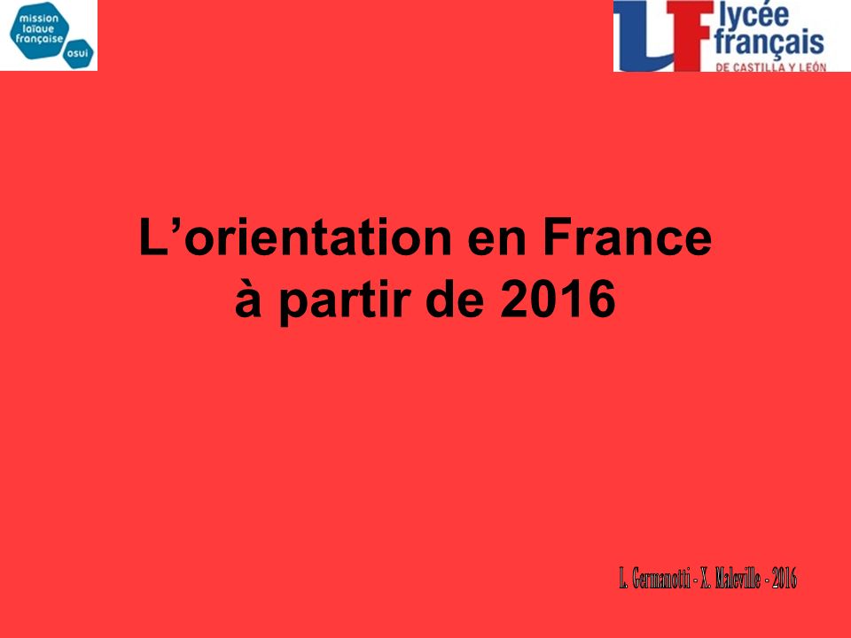 L’orientation en France à partir de 2016
