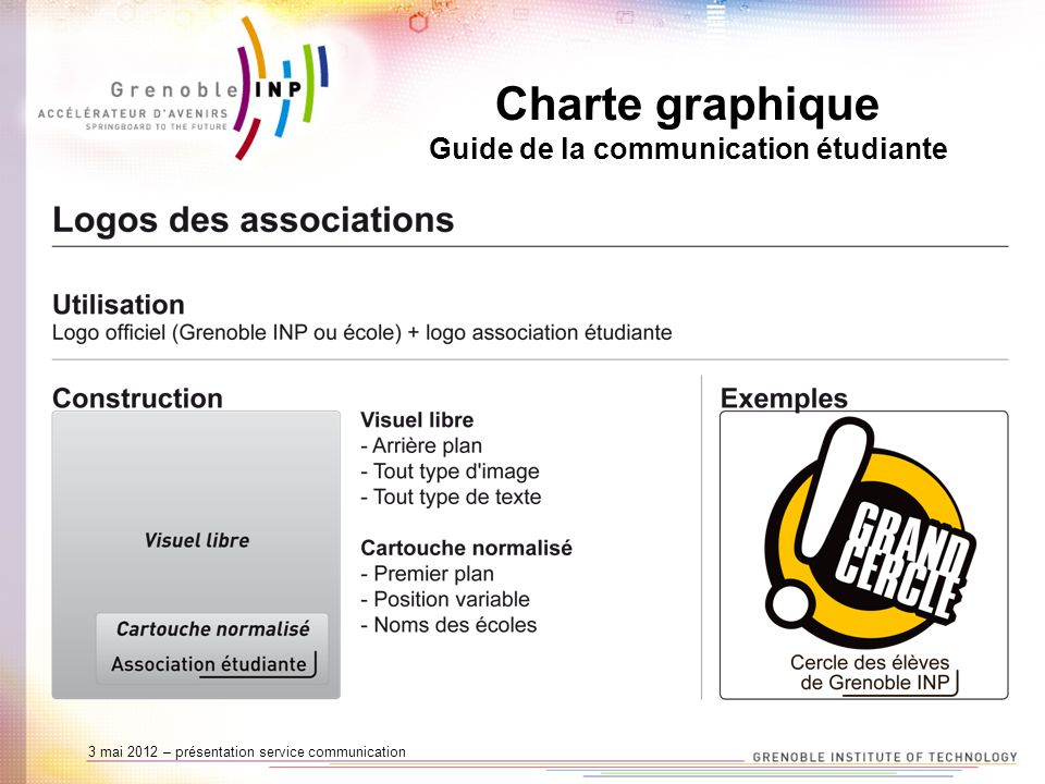 3 mai 2012 – présentation service communication Charte graphique Guide de la communication étudiante
