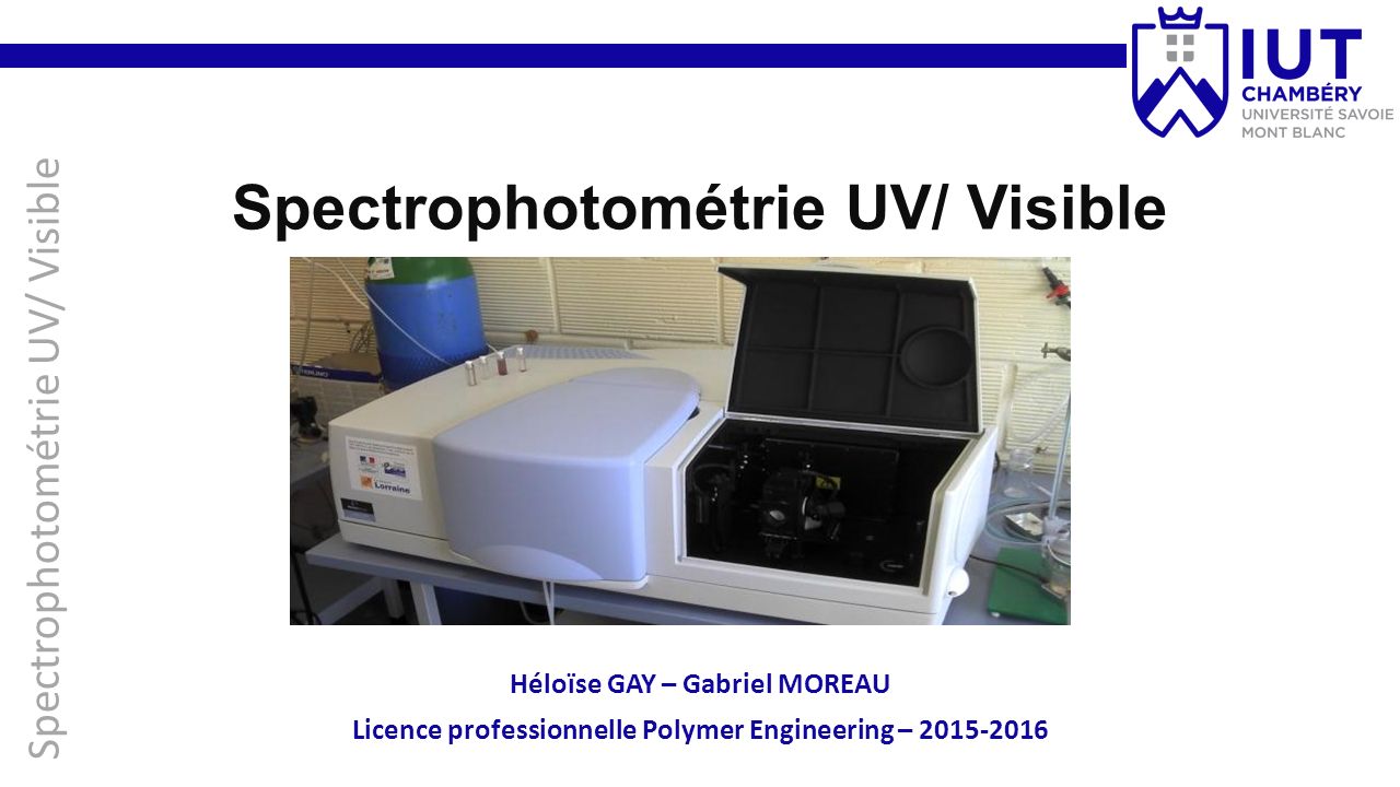 Spectrophotométrie UV/ Visible Héloïse GAY – Gabriel MOREAU Licence professionnelle Polymer Engineering –