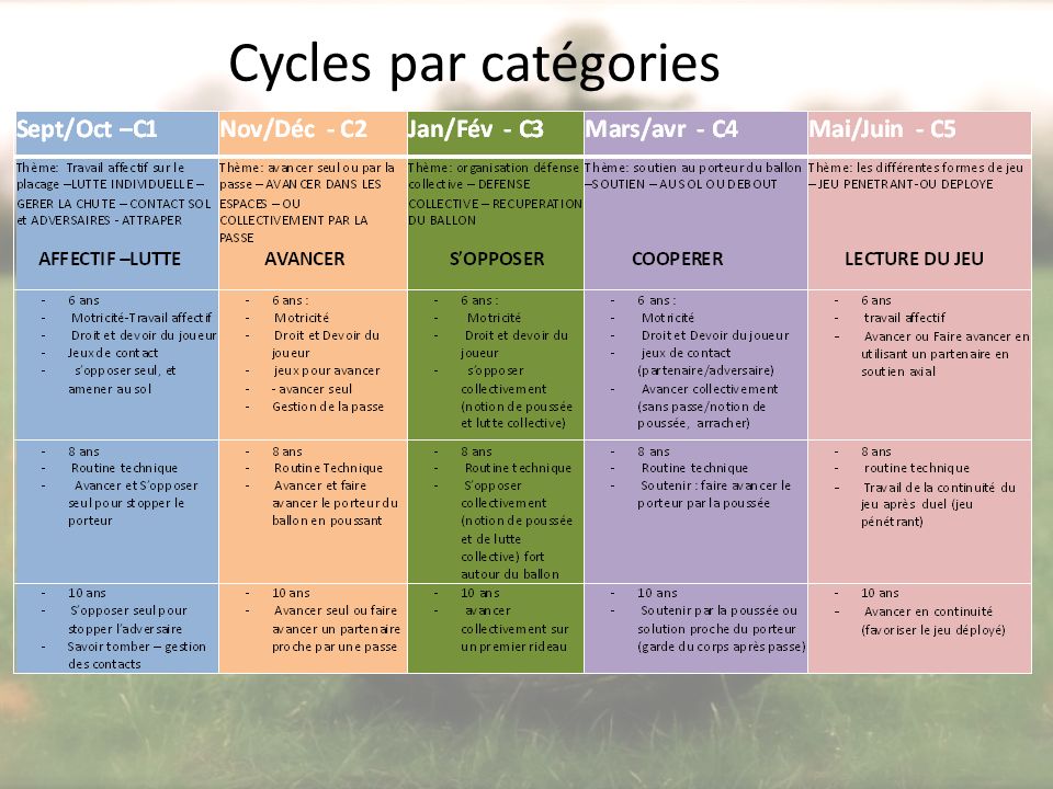Cycles par catégories