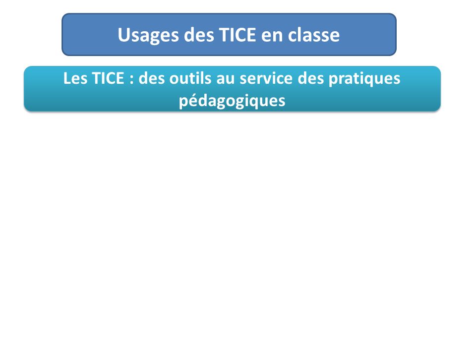 Usages des TICE en classe Les TICE : des outils au service des pratiques pédagogiques