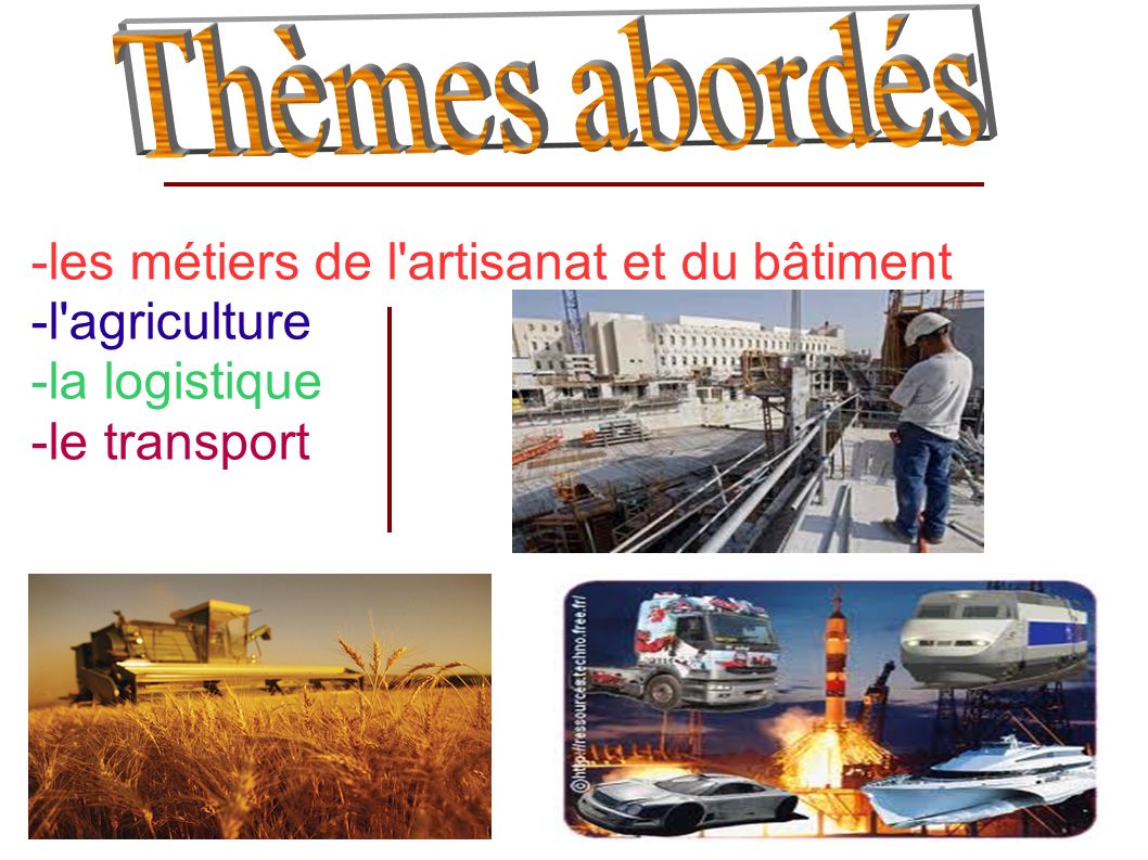 -les métiers de l artisanat et du bâtiment -l agriculture -la logistique -le transport