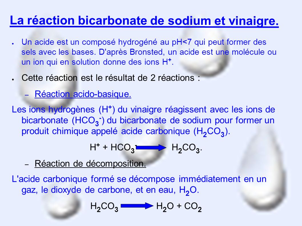 La réaction bicarbonate de sodium et vinaigre.