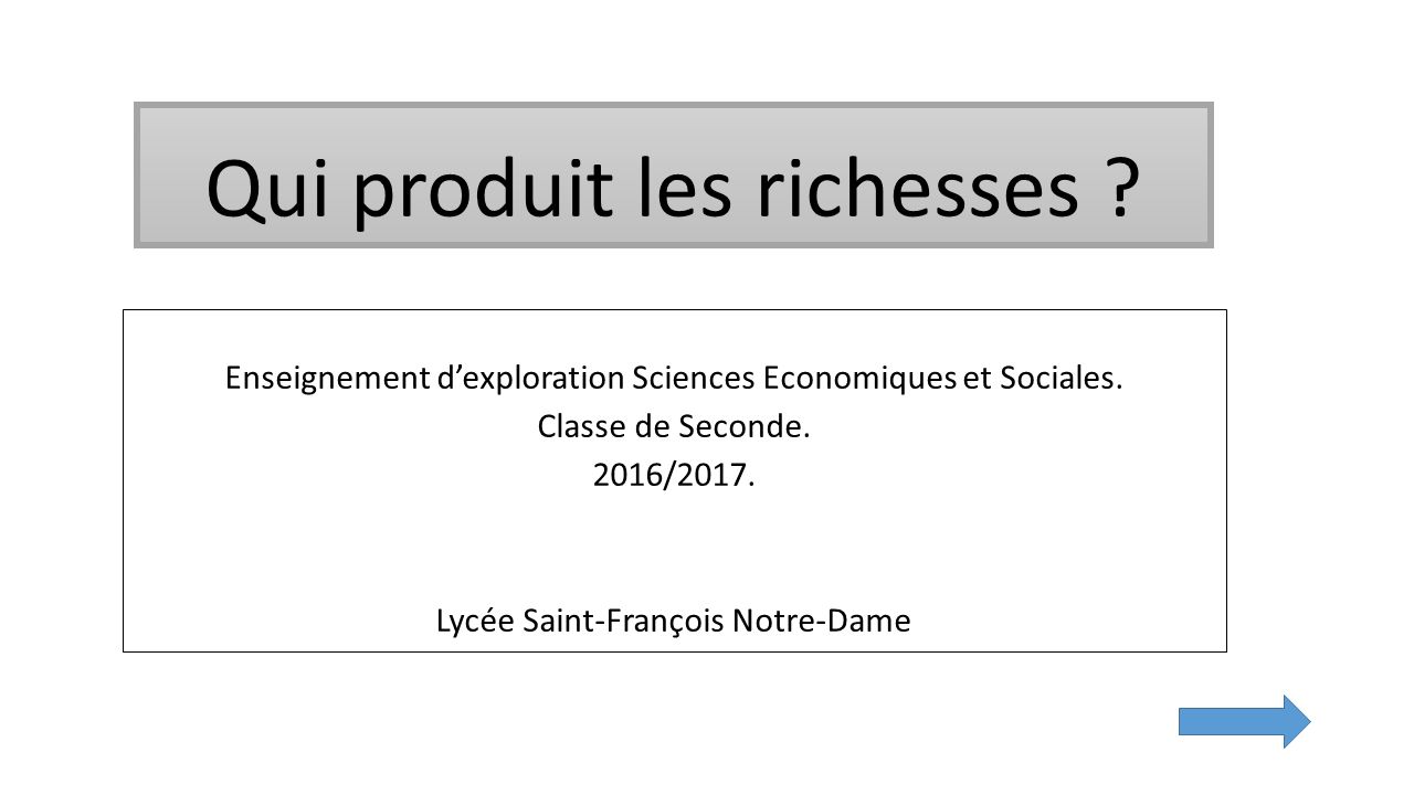 Qui produit les richesses . Enseignement d’exploration Sciences Economiques et Sociales.