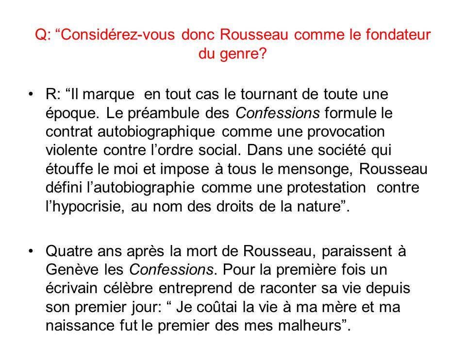 Dissertation Sur Les Confessions De Rousseau