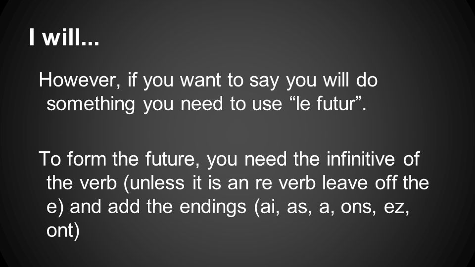 I will... However, if you want to say you will do something you need to use le futur.