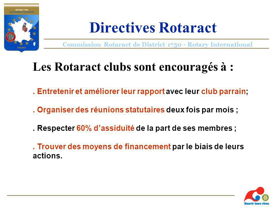 Commission Rotaract de District Rotary International Directives Rotaract Les Rotaract clubs sont encouragés à :.