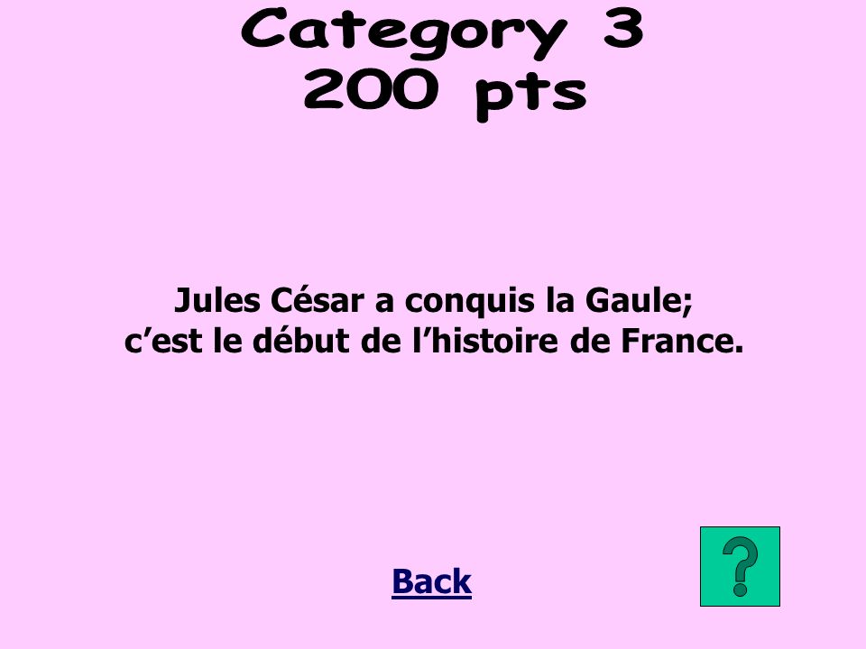 Jules César a conquis la Gaule; cest le début de lhistoire de France. Back