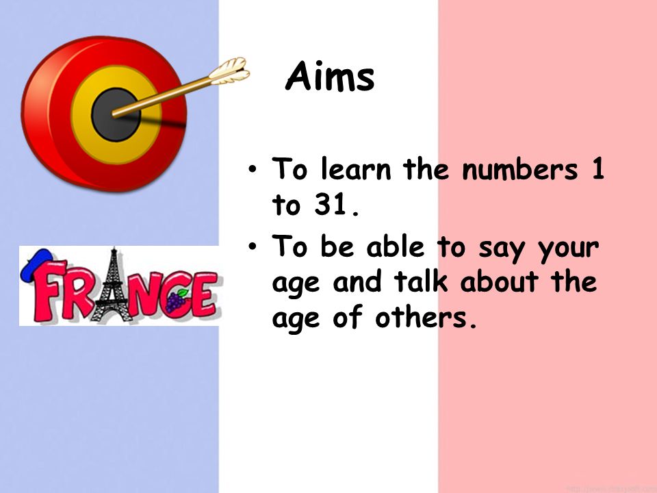 Aims To learn the numbers 1 to 31. To be able to say your age and talk about the age of others.