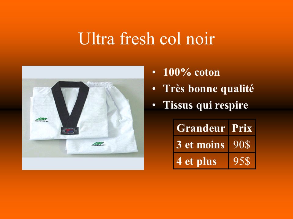 Ultra fresh col noir 100% coton Très bonne qualité Tissus qui respire GrandeurPrix 3 et moins90$ 4 et plus95$