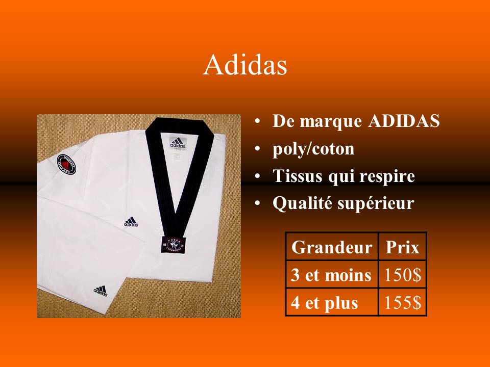 Adidas De marque ADIDAS poly/coton Tissus qui respire Qualité supérieur GrandeurPrix 3 et moins150$ 4 et plus155$
