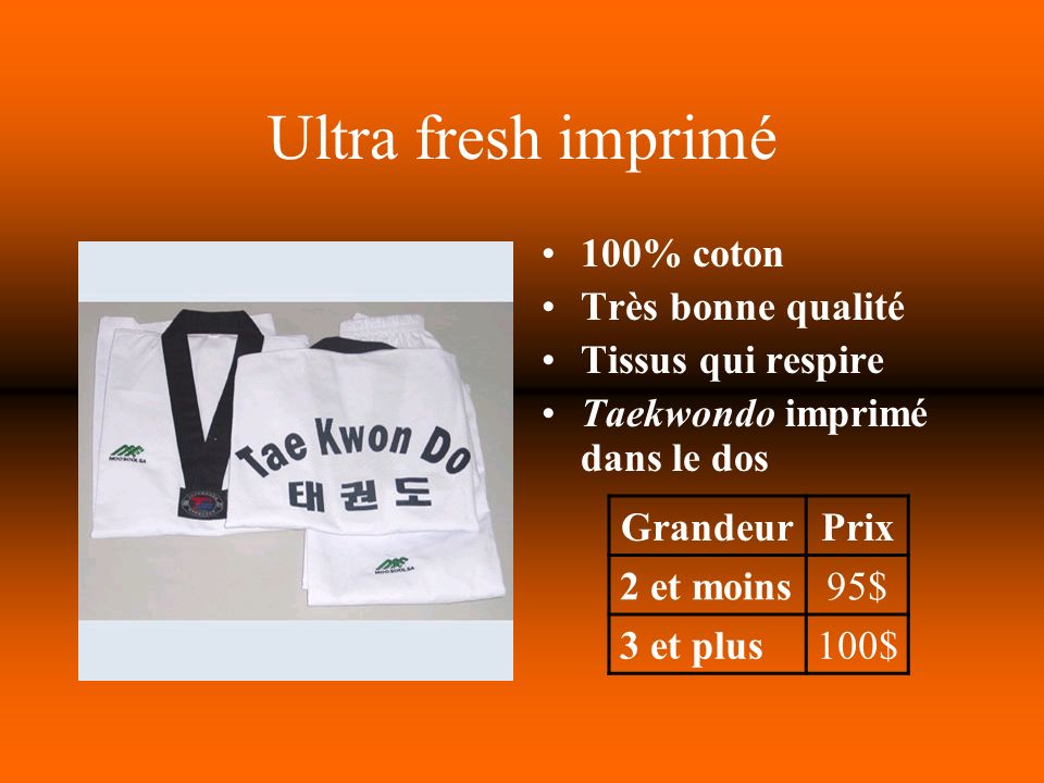 Ultra fresh imprimé 100% coton Très bonne qualité Tissus qui respire Taekwondo imprimé dans le dos GrandeurPrix 2 et moins95$ 3 et plus100$