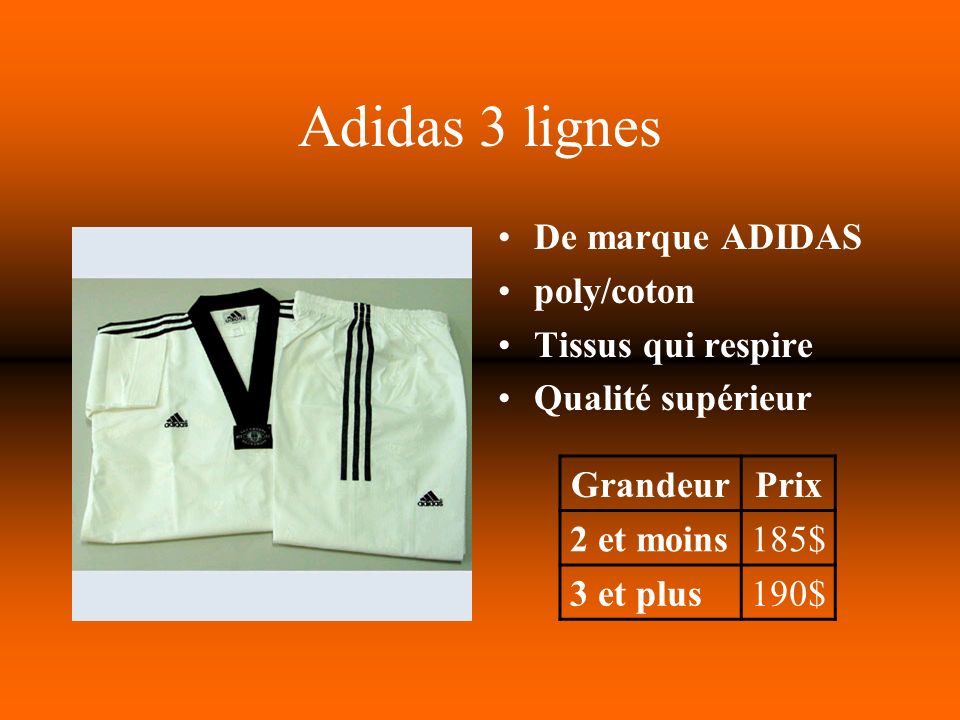 Adidas 3 lignes De marque ADIDAS poly/coton Tissus qui respire Qualité supérieur GrandeurPrix 2 et moins185$ 3 et plus190$