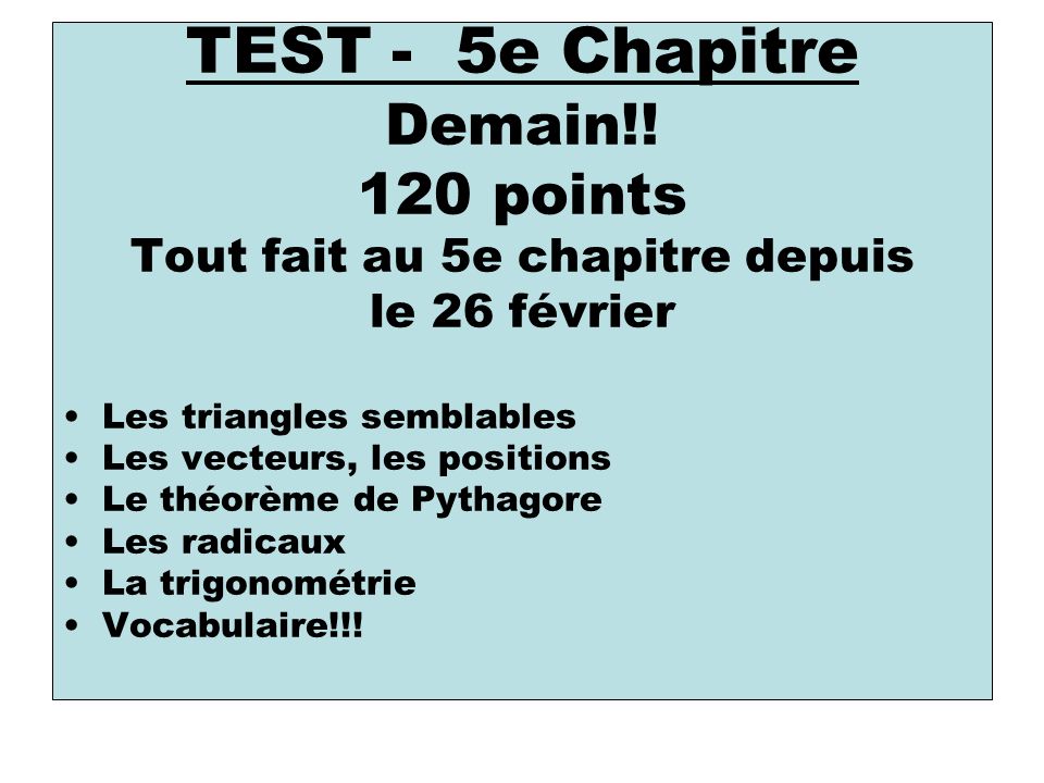 TEST - 5e Chapitre Demain!.