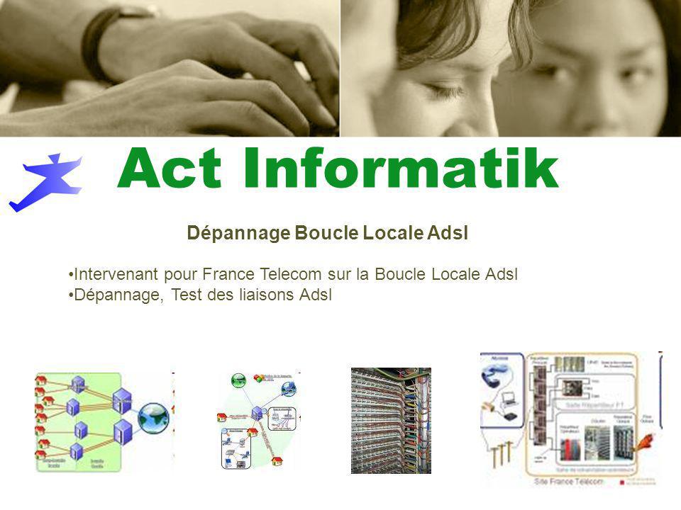 Intervenant pour France Telecom sur la Boucle Locale Adsl Dépannage, Test des liaisons Adsl Dépannage Boucle Locale Adsl Act Informatik
